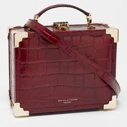 Aspinal of London Red Croc Embossed Leather Mini Trunk Top Handle Bag