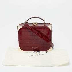 Aspinal of London Red Croc Embossed Leather Mini Trunk Top Handle Bag