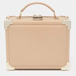 Aspinal of London Beige Leather Mini Trunk Top Handle Bag