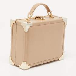 Aspinal of London Beige Leather Mini Trunk Top Handle Bag