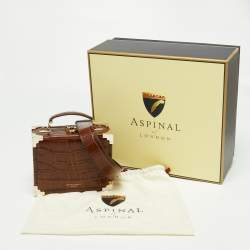 Aspinal of London Brown Croc Embossed Leather Mini Trunk Top Handle Bag