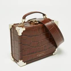 Aspinal of London Brown Croc Embossed Leather Mini Trunk Top Handle Bag