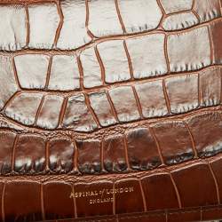 Aspinal of London Brown Croc Embossed Leather Mini Trunk Top Handle Bag