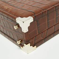 Aspinal of London Brown Croc Embossed Leather Mini Trunk Top Handle Bag