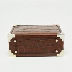 Aspinal of London Brown Croc Embossed Leather Mini Trunk Top Handle Bag