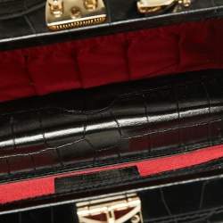 Aspinal Of London Black Velvet and Croc Embossed Leather Lion Trinket Top Handle Bag