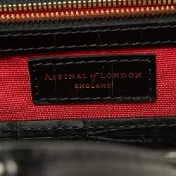 Aspinal Of London Black Velvet and Croc Embossed Leather Lion Trinket Top Handle Bag