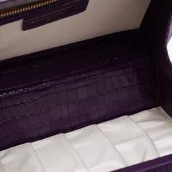 Aspinal of London Purple Croc Embossed Leather Mini Trunk Top Handle Bag