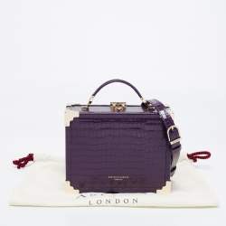 Aspinal of London Purple Croc Embossed Leather Mini Trunk Top Handle Bag