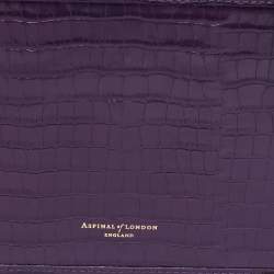 Aspinal of London Purple Croc Embossed Leather Mini Trunk Top Handle Bag