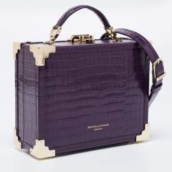 Aspinal of London Purple Croc Embossed Leather Mini Trunk Top Handle Bag
