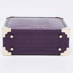 Aspinal of London Purple Croc Embossed Leather Mini Trunk Top Handle Bag