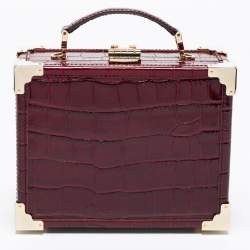 Aspinal Of London Burgundy Croc Embossed Leather Trunk Top Handle Bag