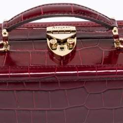 Aspinal Of London Burgundy Croc Embossed Leather Trunk Top Handle Bag