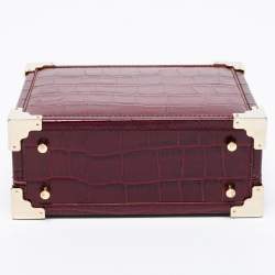 Aspinal Of London Burgundy Croc Embossed Leather Trunk Top Handle Bag