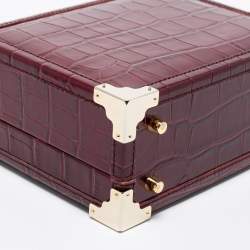 Aspinal Of London Burgundy Croc Embossed Leather Trunk Top Handle Bag