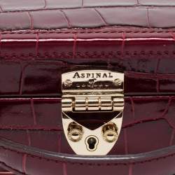 Aspinal Of London Burgundy Croc Embossed Leather Trunk Top Handle Bag