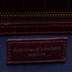 Aspinal Of London Burgundy Croc Embossed Leather Trunk Top Handle Bag