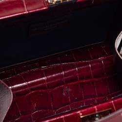 Aspinal Of London Burgundy Croc Embossed Leather Trunk Top Handle Bag