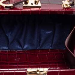 Aspinal Of London Burgundy Croc Embossed Leather Trunk Top Handle Bag