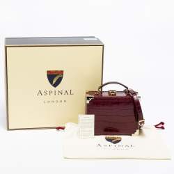 Aspinal Of London Burgundy Croc Embossed Leather Trunk Top Handle Bag