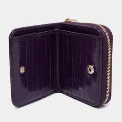 Aspinal of London Purple Croc Embossed Leather Zip Around Compact Wallet