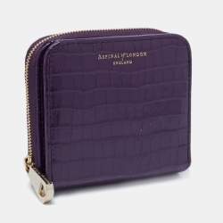 Aspinal of London Purple Croc Embossed Leather Zip Around Compact Wallet