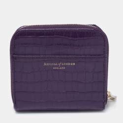 Aspinal of London Purple Croc Embossed Leather Zip Around Compact Wallet