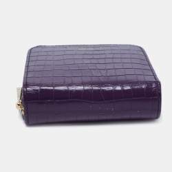 Aspinal of London Purple Croc Embossed Leather Zip Around Compact Wallet