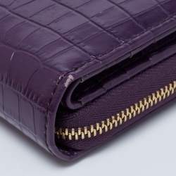Aspinal of London Purple Croc Embossed Leather Zip Around Compact Wallet