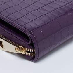 Aspinal of London Purple Croc Embossed Leather Zip Around Compact Wallet