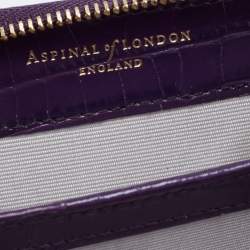 Aspinal of London Purple Croc Embossed Leather Zip Around Compact Wallet