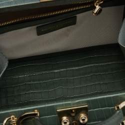Aspinal of London Green Croc Embossed Leather Mini Trunk Top Handle Bag