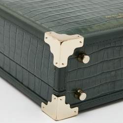 Aspinal of London Green Croc Embossed Leather Mini Trunk Top Handle Bag