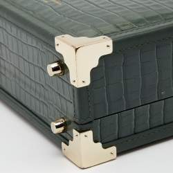 Aspinal of London Green Croc Embossed Leather Mini Trunk Top Handle Bag