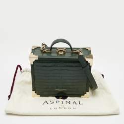 Aspinal of London Green Croc Embossed Leather Mini Trunk Top Handle Bag