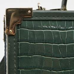Aspinal of London Green Croc Embossed Leather Mini Trunk Top Handle Bag