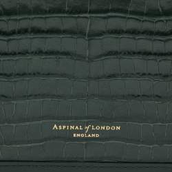 Aspinal of London Green Croc Embossed Leather Mini Trunk Top Handle Bag