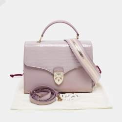 Aspinal Of London Purple Croc Embossed Leather Mayfair Top Handle Bag