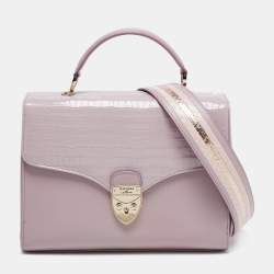 Aspinal Of London Purple Croc Embossed Leather Mayfair Top Handle Bag