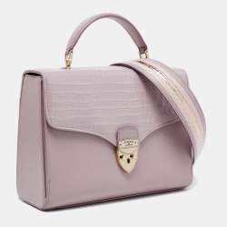 Aspinal Of London Purple Croc Embossed Leather Mayfair Top Handle Bag