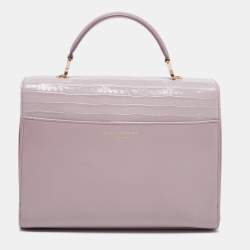 Aspinal Of London Purple Croc Embossed Leather Mayfair Top Handle Bag