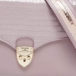 Aspinal Of London Purple Croc Embossed Leather Mayfair Top Handle Bag