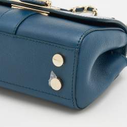 Aspinal Of London Blue Leather And Croc Embossed Leather Lottie Shoulder Bag