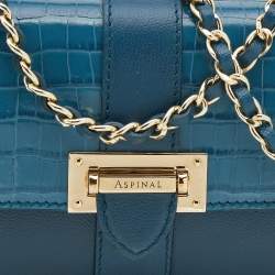 Aspinal Of London Blue Leather And Croc Embossed Leather Lottie Shoulder Bag