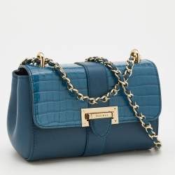 Aspinal Of London Blue Leather And Croc Embossed Leather Lottie Shoulder Bag