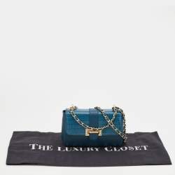 Aspinal Of London Blue Leather And Croc Embossed Leather Lottie Shoulder Bag