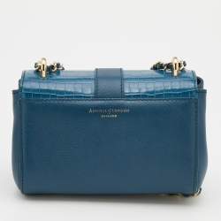 Aspinal Of London Blue Leather And Croc Embossed Leather Lottie Shoulder Bag