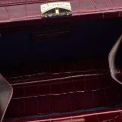 Aspinal Of London Burgundy Croc Embossed Leather Trunk Top Handle Bag