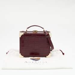 Aspinal Of London Burgundy Croc Embossed Leather Trunk Top Handle Bag